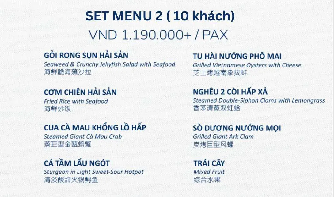 Set menu 1 (10 khách) -1.190.000 đ /khách